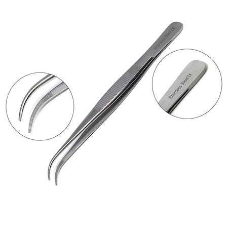 A2Z Scilab Culinary Tweezers, Narrow Precision Serrated Jaws, 5 Inch Curved, Stainless Steel Tongs A2Z-ZR1041