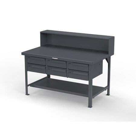 Strong Hold 7 GA Industrial Shop Table with 3 Drawers T7236-3DB
