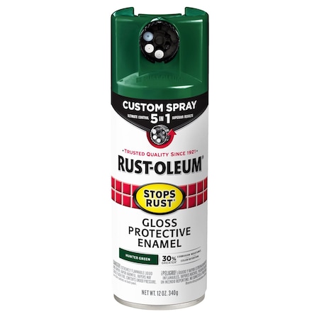 Rust-Oleum Rust Preventative Spray Paint, Hunter Green, Gloss, Solvent, 12 Oz 376891