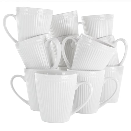 Elama Madeline 12 Piece Porcelain Mug Set in White EL-MADELINE12PC