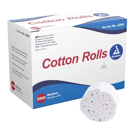 Dynarex Cotton Rolls, #2, Medium, 20000PK 3250
