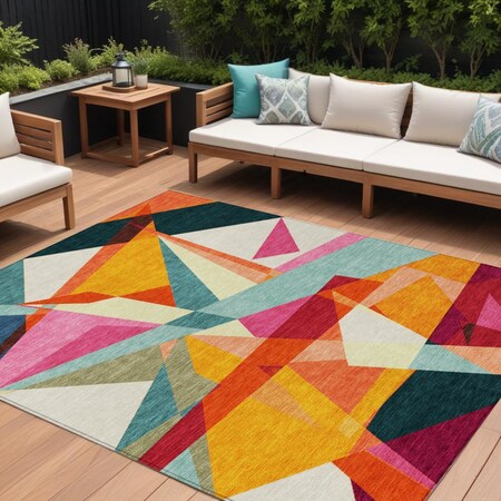 Homeroots 9' X 12' Ivory Orange And Burgundy Geometric Washable Indoor Outdoor Area Rug 616698