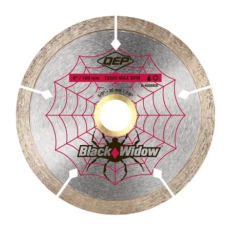 Qep Black Widow Blade, 4 in Dia, 5/8 in, 20 mm, 7/8 in Arbor, Thin Rim 6-4008BW