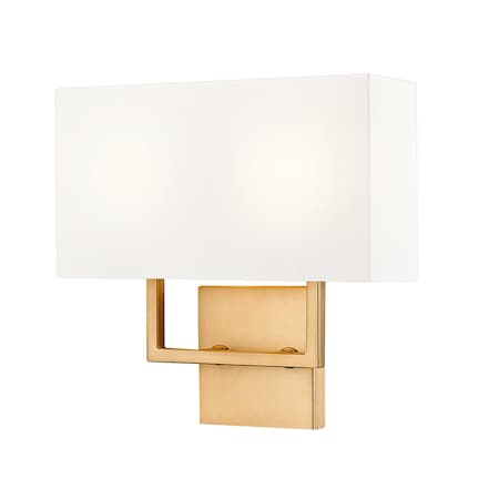 Z-Lite Saxon 2 Light Wall Sconce, Rubbed Brass/White, 12 In W 815-2S-RB