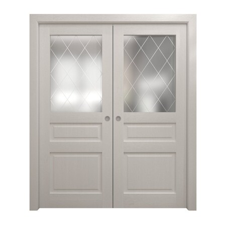 Sartodoors Sliding French Double Pocket Doors 48 x 96 inches, Ego 5011 Painted White Oak, Kit Rail Hardware ,  EGO5011DP-PWO-4896