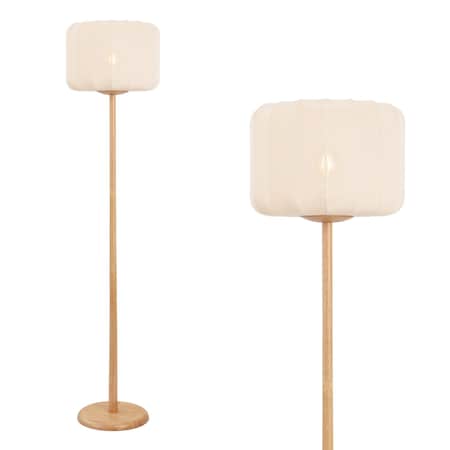 Jonathan Y Maryna 59.5 in. Minimalist Modern Teahouse Wood w/Ribbed Cocoon Pumpkin Shade LED Floor Lamp, Beige/L JYL4200A