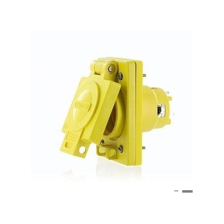 Leviton Watertight Locking Inlet, 20 A, 277/480V AC, Three Phase, 4 Pole, Screw Terminals, Yellow 66W82