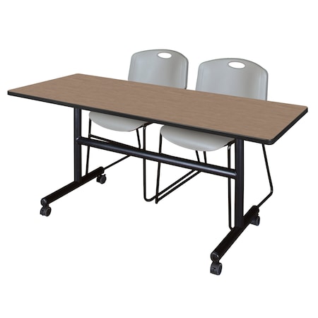 Regency Kobe Flip-Top Training Nesting Table W/ 2 Zeng Stack Chairs, 60 in W, 24 in L, Noble Oak MKFT6024NO44GY