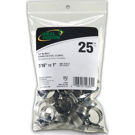 Ideal Hoseclmp 7/16-1 Ss 25Pk, 25Pk 6708550