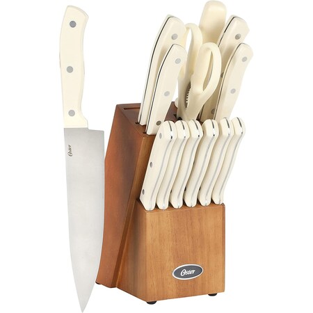 Oster Evansville 14 Piece Stainless Steel Blade Cutlery Set in White 123857.14