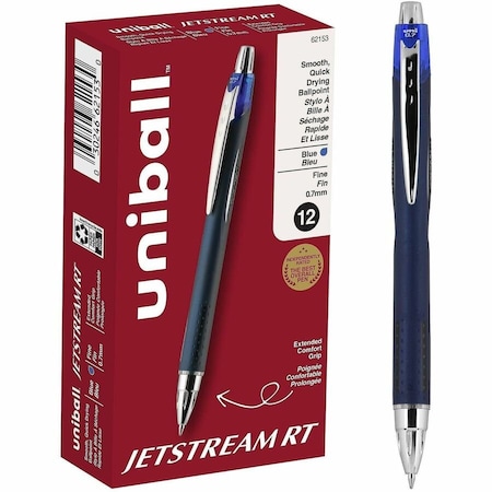 Uniball TM Jetstream RT Ballpoint Pen - 0.7 mm Fine Pen Point - Retractable - Blue Ink, 12PK 62153
