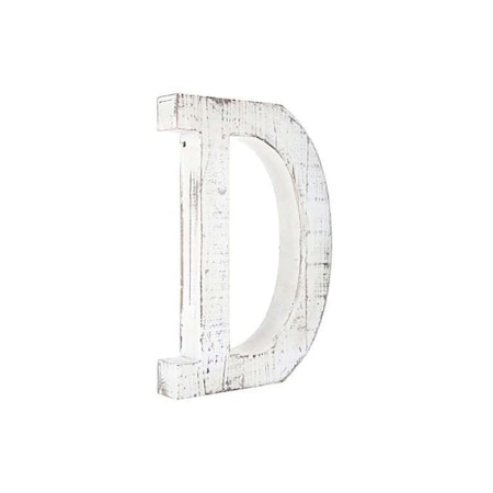 Homeroots 16" Distressed White Wash Wooden Initial Letter D Sculpture 478356
