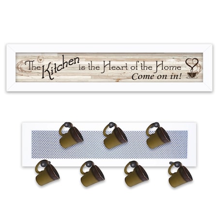Homeroots Set Of Two The Kitchen with Seven Peg Mug Rack White Framed Print Kitchen Wall Art, 2PK 415783