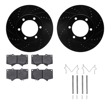 Dynamic Friction Co DFC Brake Rotor Drilled & Slotted - Black- w/Ultimate Duty Brake Pad & HW Kit 8412-76014