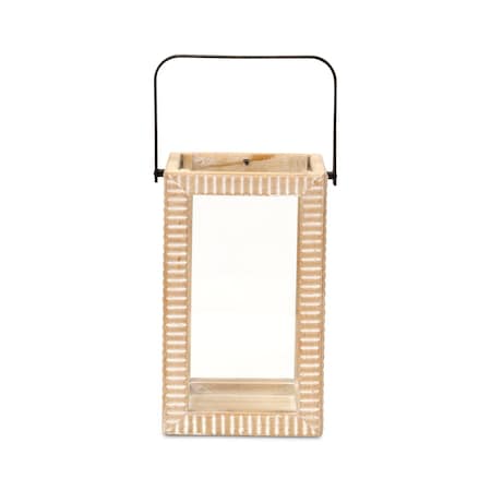 Homeroots 13" Natural Distressed Geometric Solid Wood Tabletop Lantern Candle Holder 634817