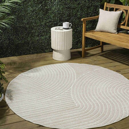 Jonathan Y Hallie High-Low Minimalist Curve Geometric Ivory/Cream 5 ft Round Indoor/Outdoor Area Rug SCN100B-5R