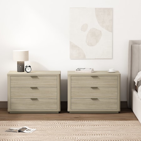 Manhattan Comfort Evelyn 32in Nightstand 4.0 in Natural - Set of 2 2-NS014-NA