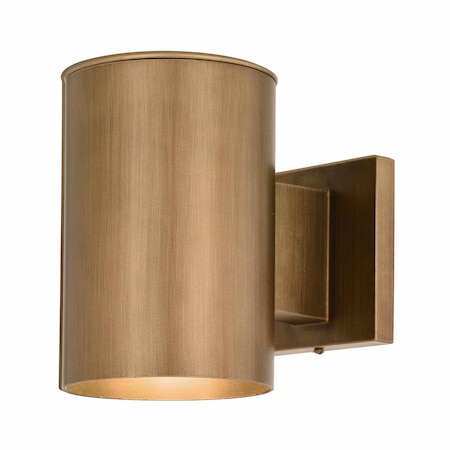 Vaxcel Chiasso 7.25-in H Warm Brass Outdoor Mid Century Modern 1 Light Outdoor Cylinder Wall Sconce, Dark Sky T0587