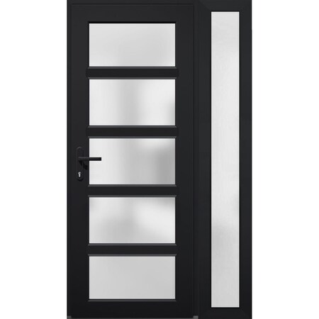 Vdomdoors Front Exterior Prehung FiberGlass Door Frosted Glass / Manux 8002 Matte Black / Sidelight Exterior MANUX8002EXD-BLK-W30+16 x H80-RH