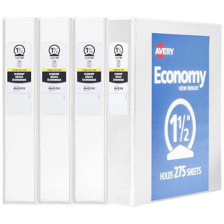 Avery Economy View 3 Ring Binders, 1.5 in, PK4 19201