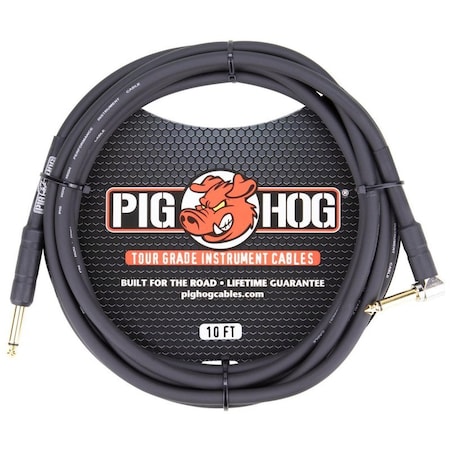 Pig Hog 10-Feet 1/4-in - 1/4-in Right Angle 8mm Inst. Cable PH10R