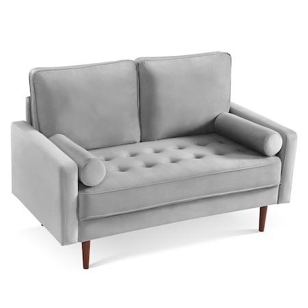 Homeroots 57" Gray And Dark Brown Velvet Loveseat and Toss Pillows 543711