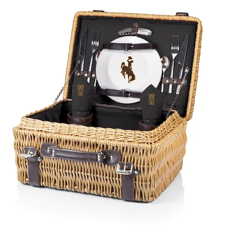 Picnic Time Family Of Brands NCAA Wyoming Cowboys Champion Picnic Basket for 2, Large Wicker Picnic Set 208-40-179-694-0