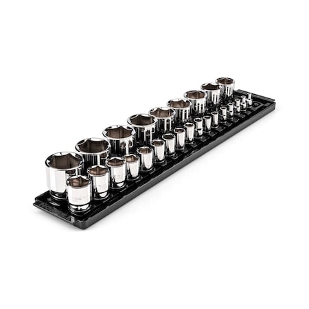 Tekton 1/4, 3/8, 1/2 Inch Drive 6-Point Socket Set with Rails, 26-Piece 5/32-1-1/2 in. SHD99204