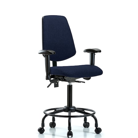 Blue Ridge Ergonomics Fab Med Bench Chair, Bk, RT, Cast, Navy, 6-Way Adjustable, 24" to 31" Height, Dark Blue BR-FMBCH-MB-RT-T1-A1-RC-F45