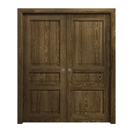 Sartodoors Sliding French Double Pocket Doors 60 x 84 inches, Ego 5012 Marble Oak, Kit Rail Hardware, Solid EGO5012DP-DMR-6084