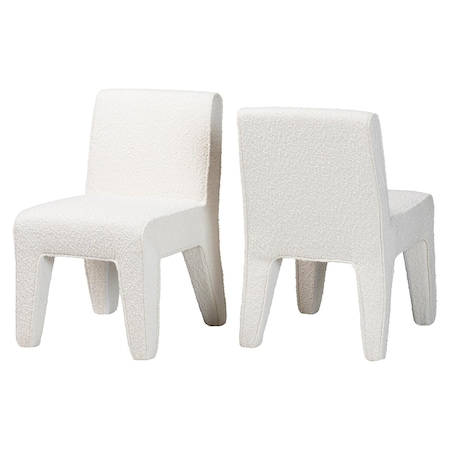 Baxton Studio Helios Boucle Dining Chair Set of 2 - Armless Upholstered Accent Chair, White, Minimalist Design 259-2PC-14192-ZORO
