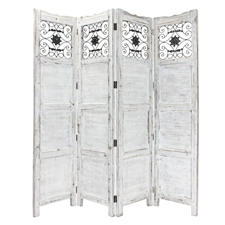 Homeroots 84" White Wood Folding Four Panel Screen Room Divider 274888