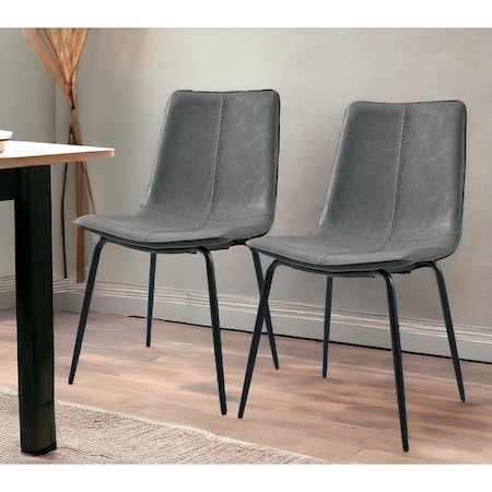 Homeroots Set of Two Gray and Black Upholstered Faux Leather Dining Side Chairs 535354