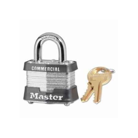 Master Lock No. 3 Laminated Steel Padlock, 9/32 in dia, 5/8 in W x 3/4 in H Shackle, Silver/Gray, Keyed, 6PK 470-3KA-3753
