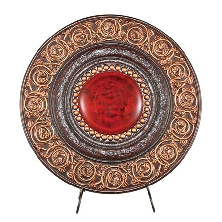 Homeroots 21" Red And Brown Round Polyresin Decorative Plaque 468289