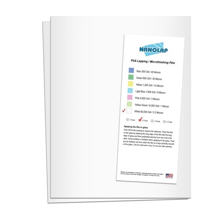 Nanolap PSA Lapping Film, 2 Pc 0.3 Micron (60,000 Grit), 8-0.5 in x 11 in Microfinishing Fine Sanding Paper 61541N