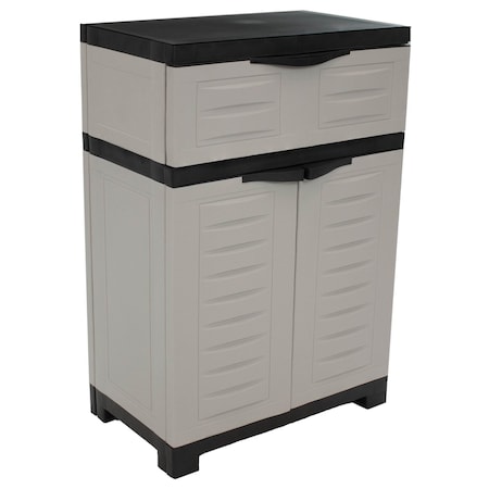 Homeroots 24in Gray Plastic Accent Cabinet With Two Doors And One Drawer 668936