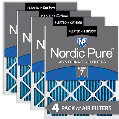 Nordic Pure 16x16x1 Plus Carbon Pleated Air Filter, High Capacity, MERV 7, 4 PK 16x16x1M7+C-4