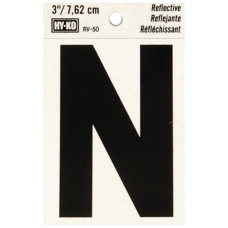 Hy-Ko Reflective Letter, 2-1/2 in W x 4 in H Dimensions, Character: N, 3 in H Character RV-50/N