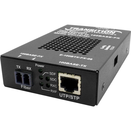 Transition Networks 100BASE-TX RJ-45 TO 100BASE-FX, SM LC, W/ -NA PWR E-100BTX-FX-06(SMLC)-NA
