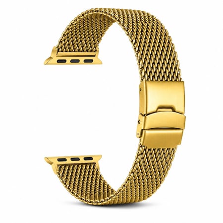 Elegani Mesh Stainless Steel Replacement Band Compatible with Apple Watch 49mm, Yellow Gold QYJMB-YGD-49mm