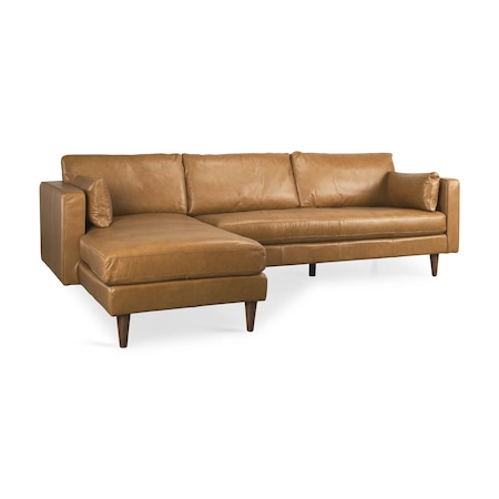 Homeroots Tan Genuine Leather L Shaped Sofa and Chaise Sectional With Toss Pillows 607317