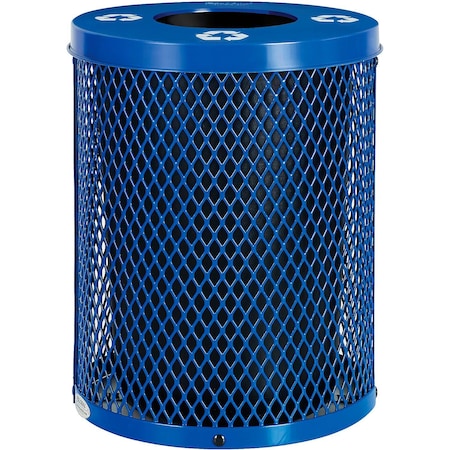Global Industrial Outdoor Diamond Steel Recycling Trash Can, Flat Lid, 36 Gallon, Blue B3178677