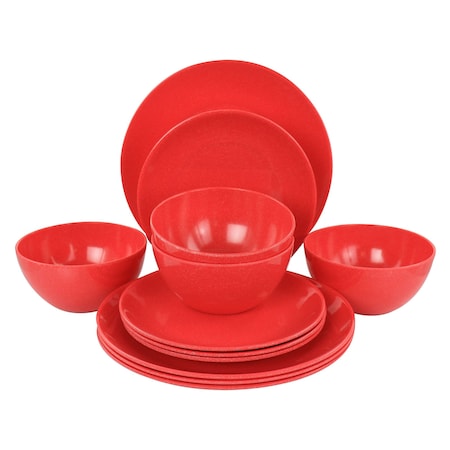 Martha Stewart 12 Piece Melamine Dinnerware Set in Red 130980.12