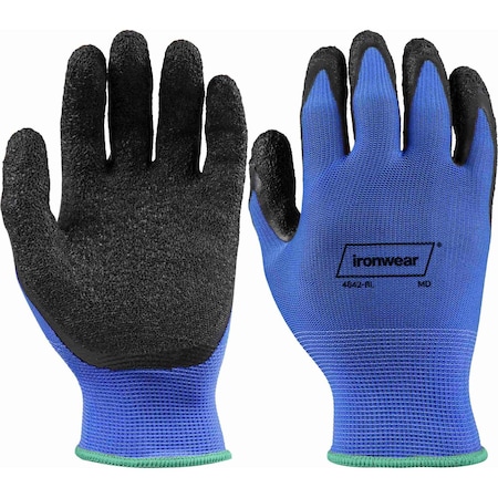 Ironwear Polyester General Purpose Work Gloves with Crinkle Latex Palm, Blue, Large 4842-BL-LG