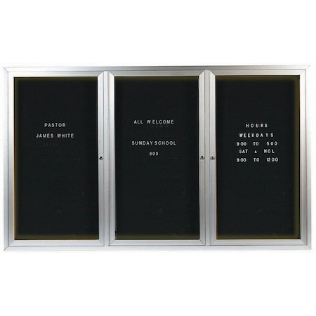 Aarco Illuminated Enclosed Letter Board Directory w/ Clear Satin Anodized Al Frame, 48''Hx72''W 3 Doors ADC4872-3I