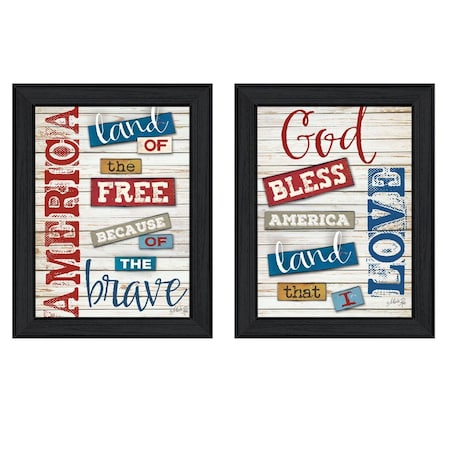 Homeroots Set Of Two American 1 Black Framed Print Wall Art, 2PK 405733