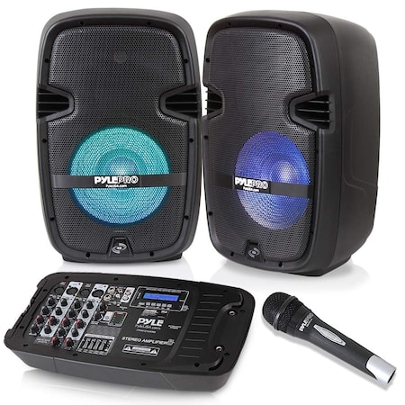 Pyle Pyle PA Speaker DJ Mixer Bundle - Portable Wireless Bluetooth System w/ USB SD XLR Inputs, Stand PPHP210AMX