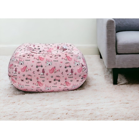 Homeroots 32" Pink and White Microfiber Round Princess Pouf Cover 546264