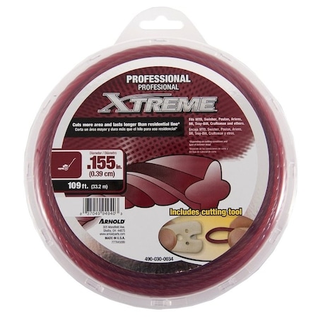 Arnold Xtreme Professional Trimmer Line, 0155 in Dia, 109 ft L, Polymer, Maroon 490-030-0034